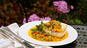 Seared Sea Bass with Mango-Ginger Beurre Blanc